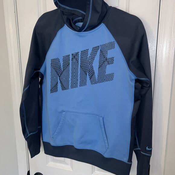 Nike Sweatshirt Women's Large Blue Hooded Therma-Fit Sports Athletic Spellout - Picture 2 of 5